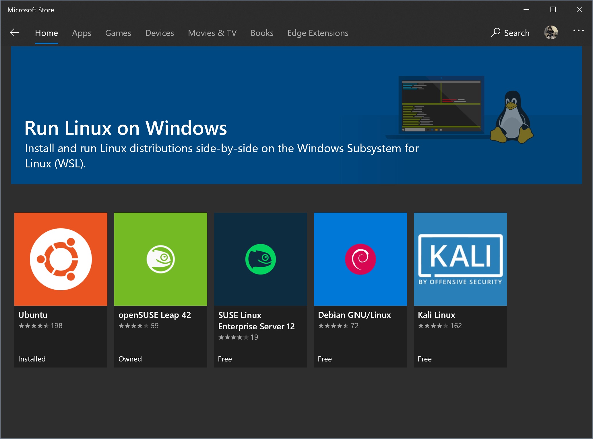 Linux distros available in the Microsoft Store!